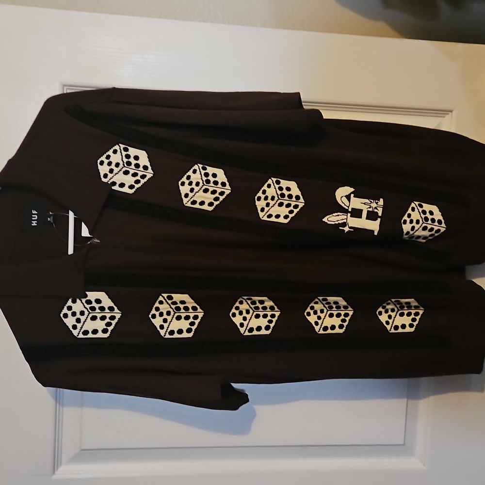 NEW HUF Mens Full Freddie Zip  Polo with Dice Pattern     Size M Collor Coffee